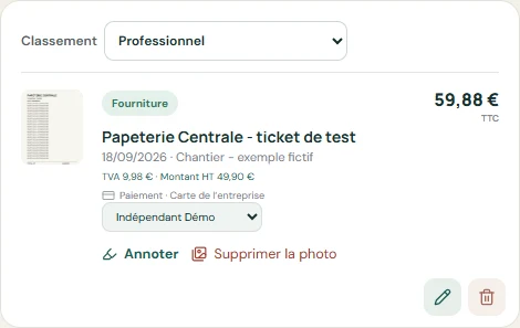 Un frais, son justificatif et son mode de paiement restent liés.